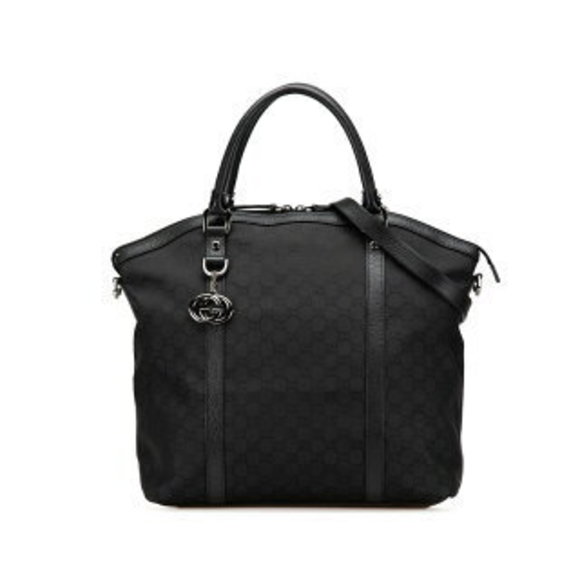 Gucci Handbags - Gucci GG Canvas Tote Shoulder Bag Black Leather